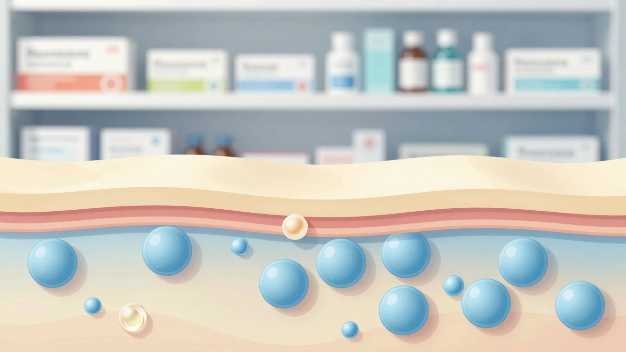 Cross-section of skin showing ceramides and lipid spheres repairing the barrier layer.