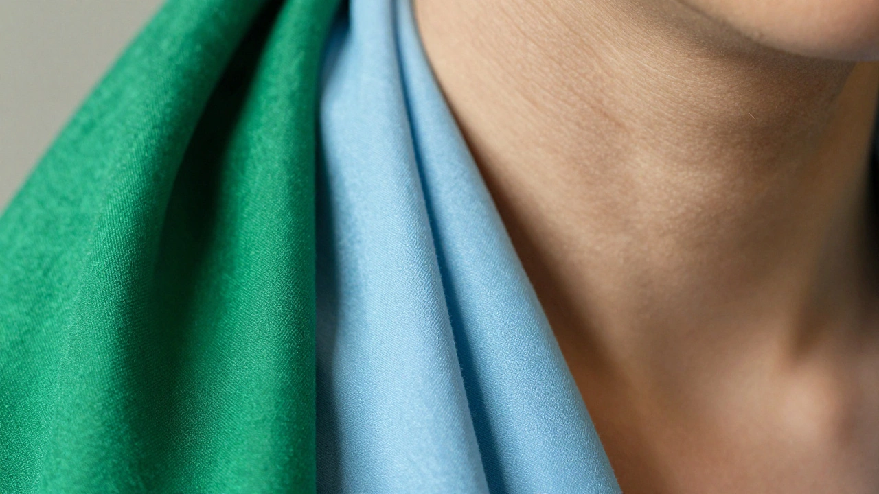 Fabric swatches in jewel and earth tones against skin