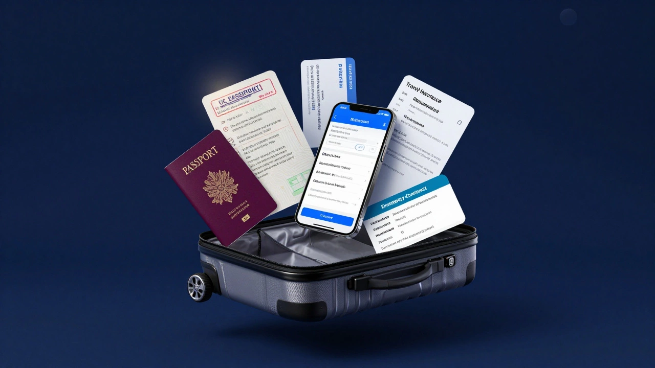 Floating checklist of essential items for U.S. travelers to UK