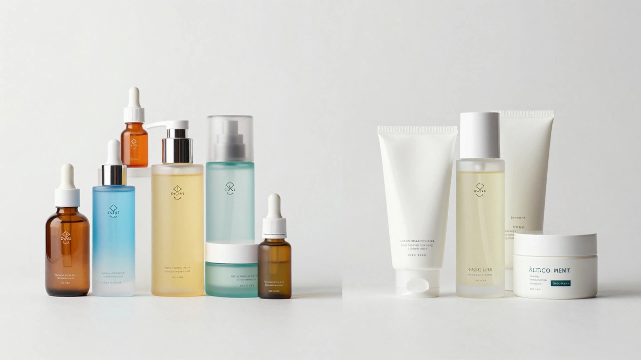 A curated selection of both Korean and Japanese skincare products on a clean background.