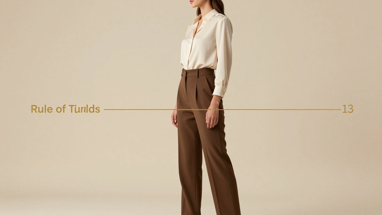 Woman wearing high-waisted trousers demonstrating the fashion rule of thirds