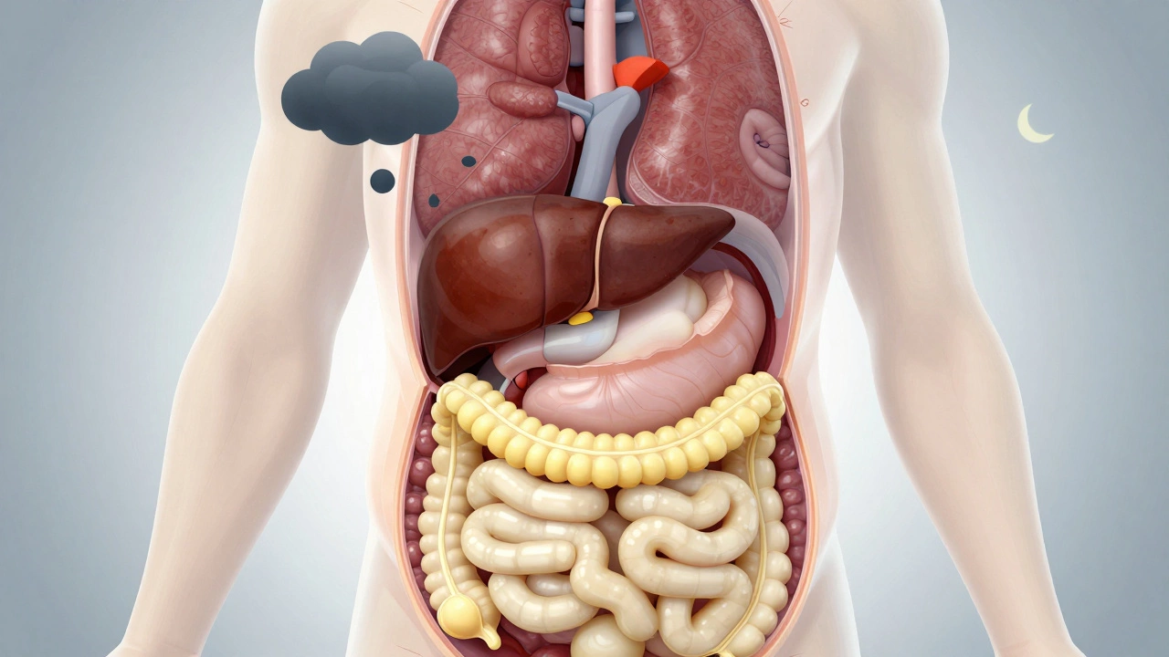 Illustration of internal belly fat around organs.