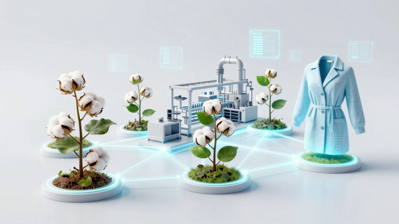 Digital art showing transparent supply chain with holographic data nodes