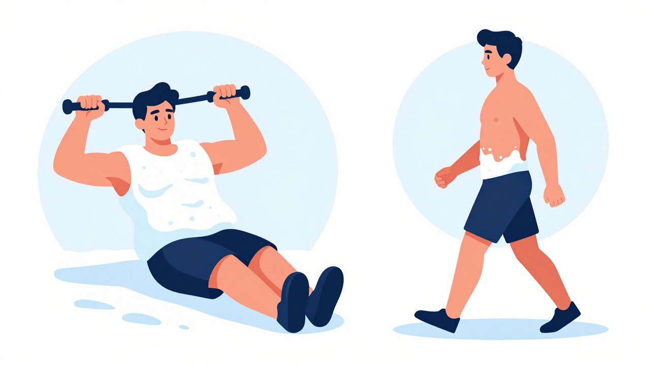 Illustration comparing ab exercises vs walking for whole-body fat loss