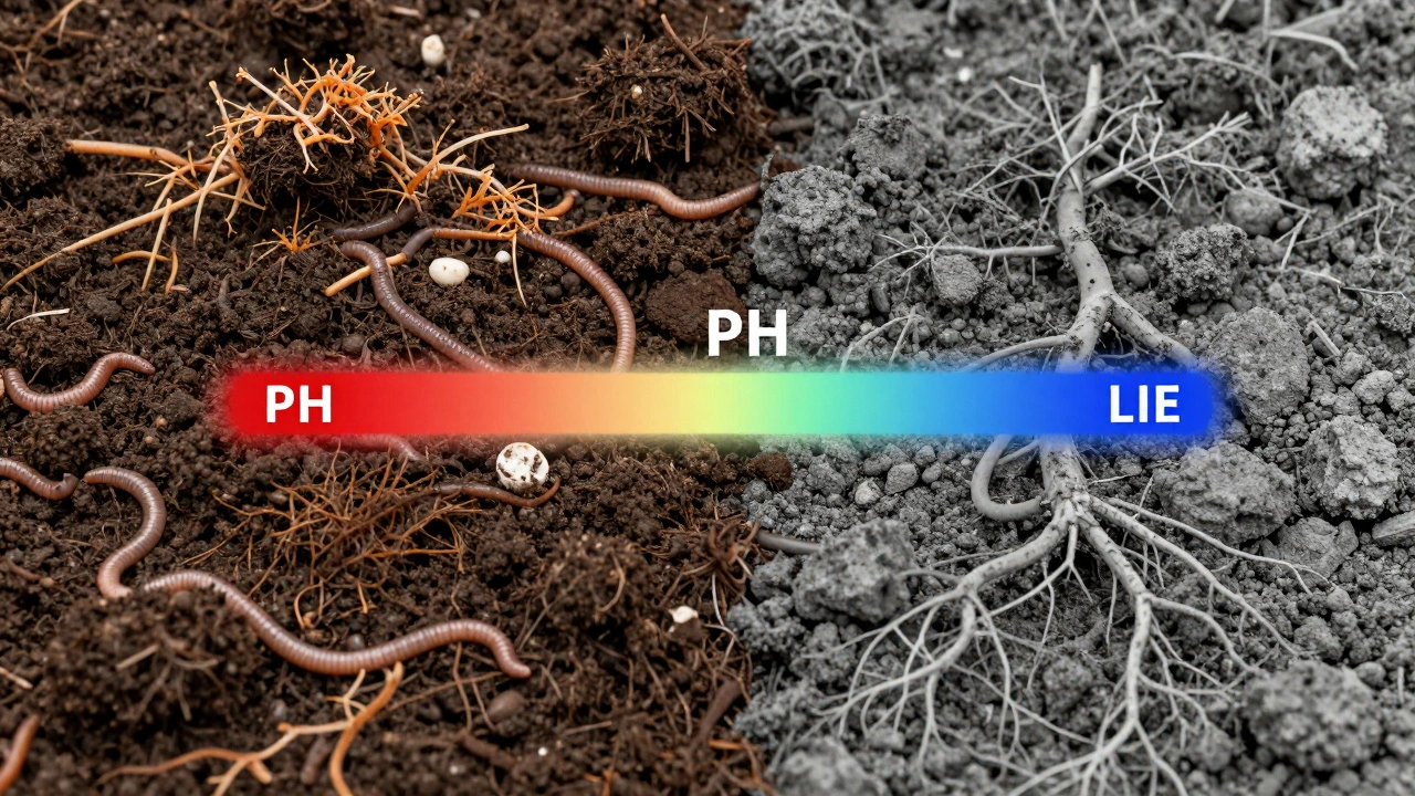 Split view of healthy loam soil versus sterile compacted clay