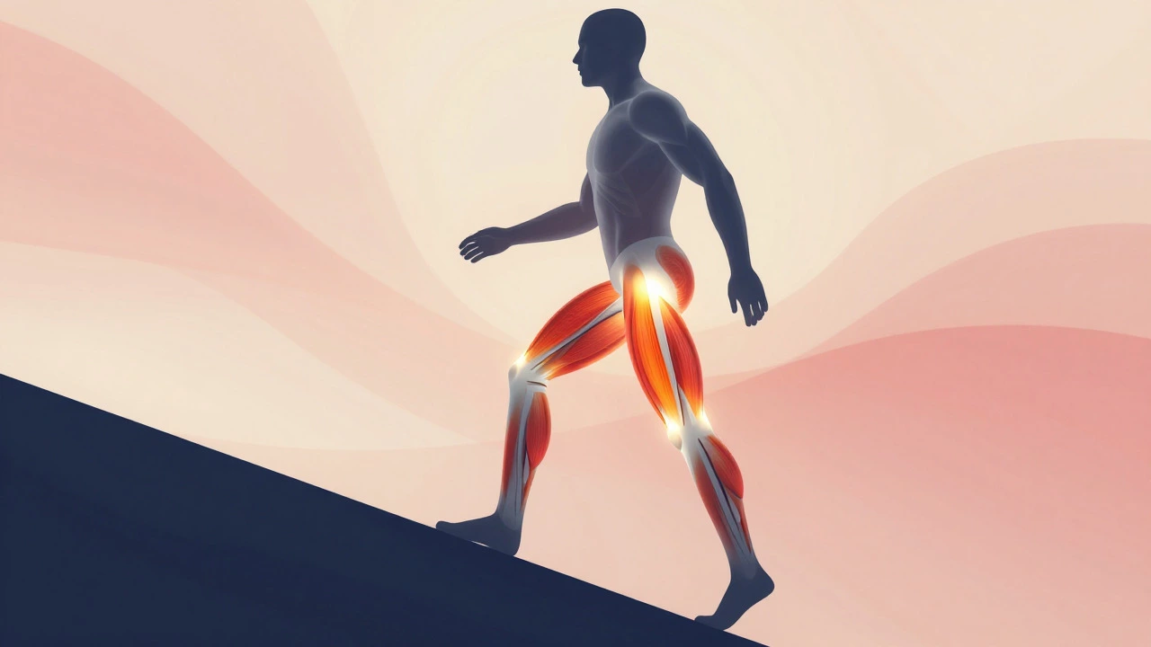 Anatomical highlight of leg muscles engaged during incline walk