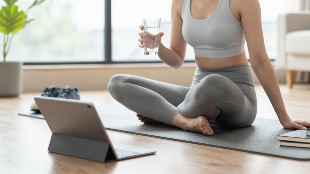 Person drinking water in a calm, sunlit room