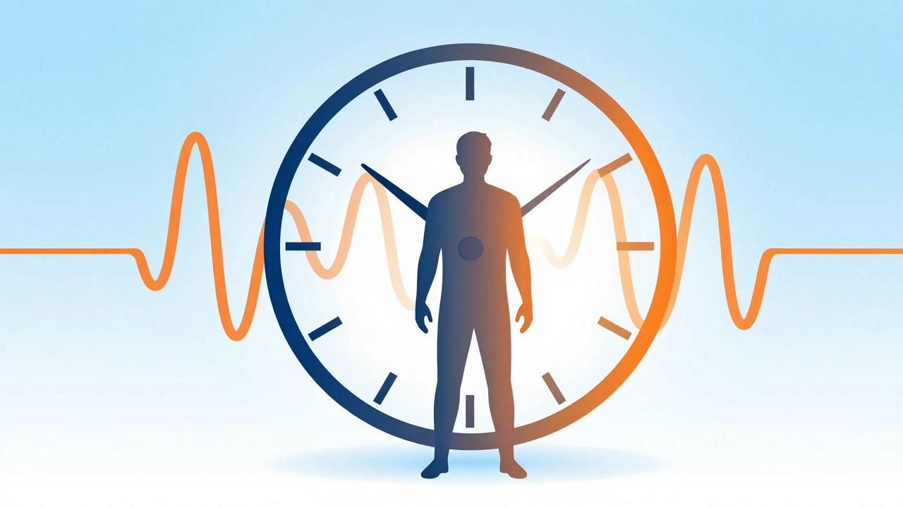 Abstract illustration of a human silhouette against a biological rhythm clock