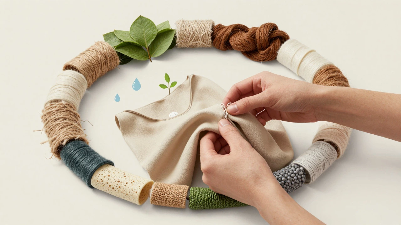 Artistic loop of hemp, mycelium, and recycled fibers symbolizing the circular fashion economy.