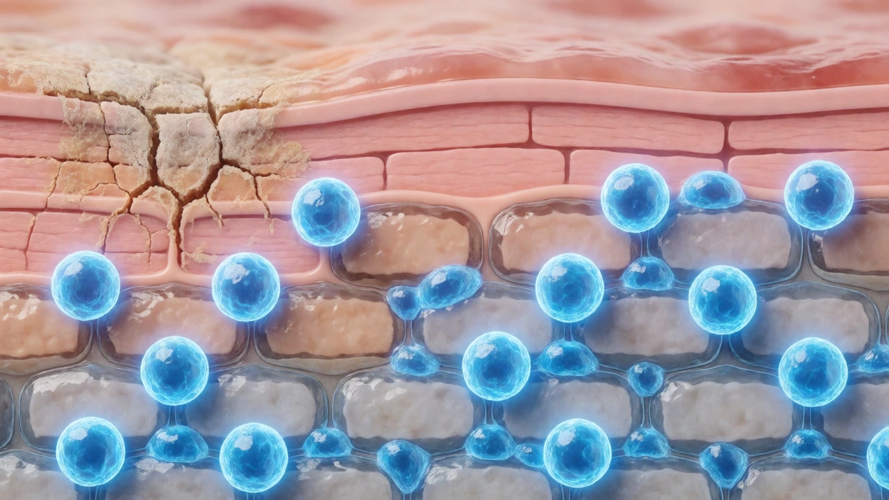 Macro view of ceramides repairing the skin barrier structure
