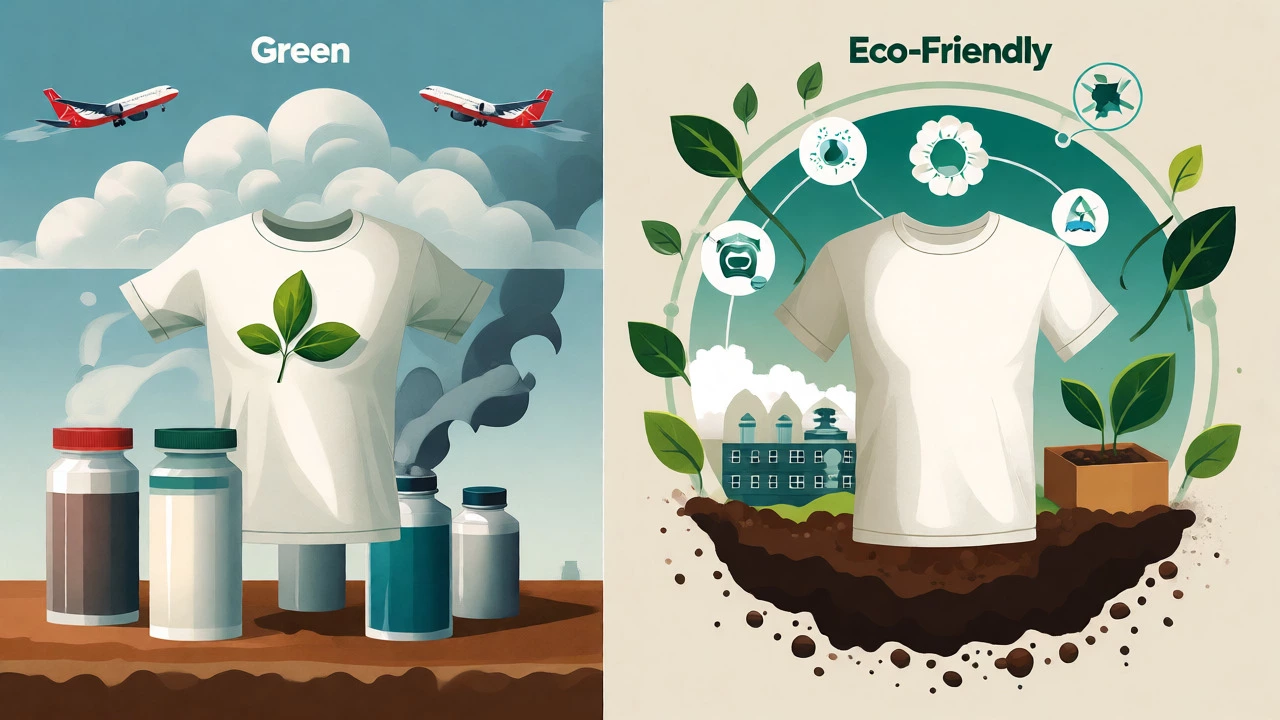 Illustration contrasting partial green claims with full eco-friendly lifecycle